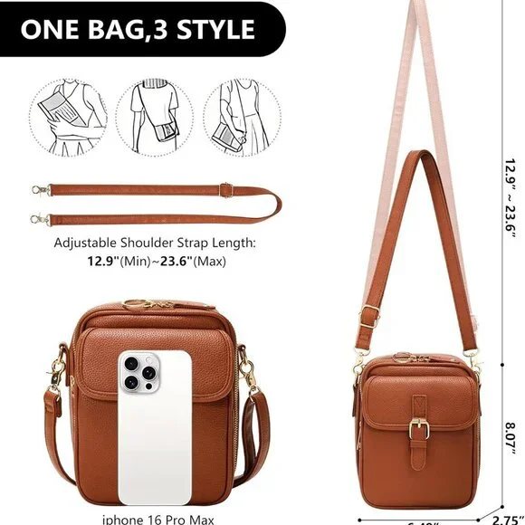 Small Vegan Leather Crossbody Bag for Women Compact Stylish Spacious - Picture 3 of 7